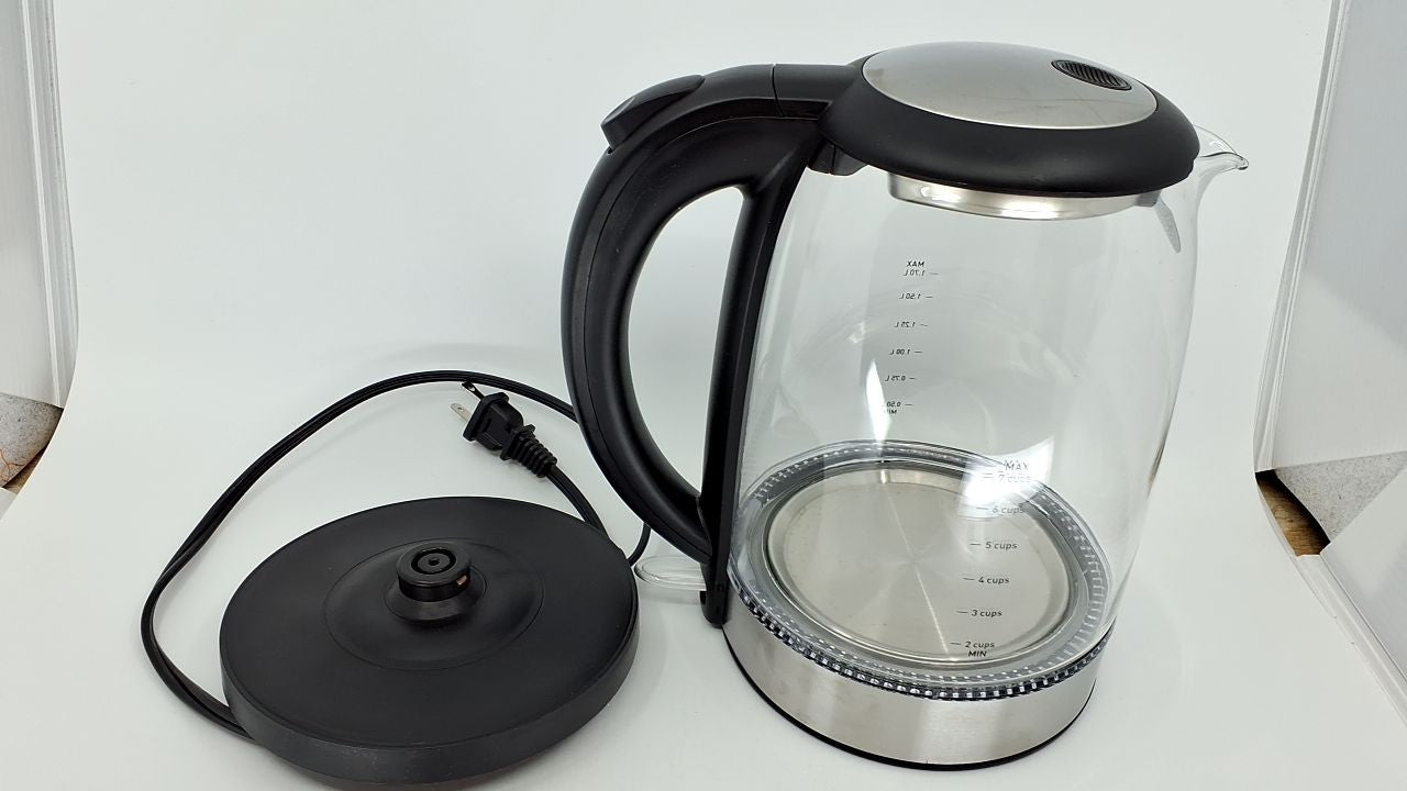 1500W Electric Kettle, 1.8Qt, Black, Borosilicate Glass, Auto Shut Off