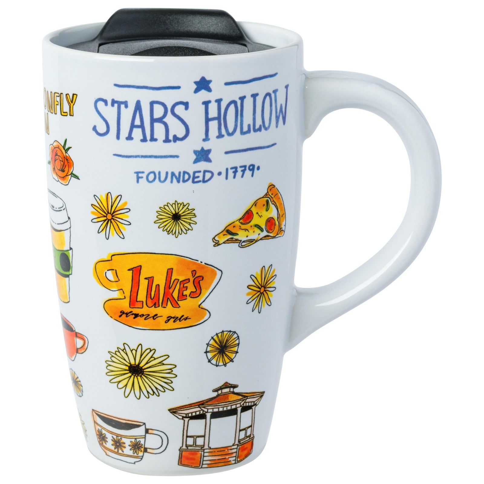 Gilmore Girls Stars Hollow Ceramic Travel Mug, 16oz, Spill-Resistant Lid