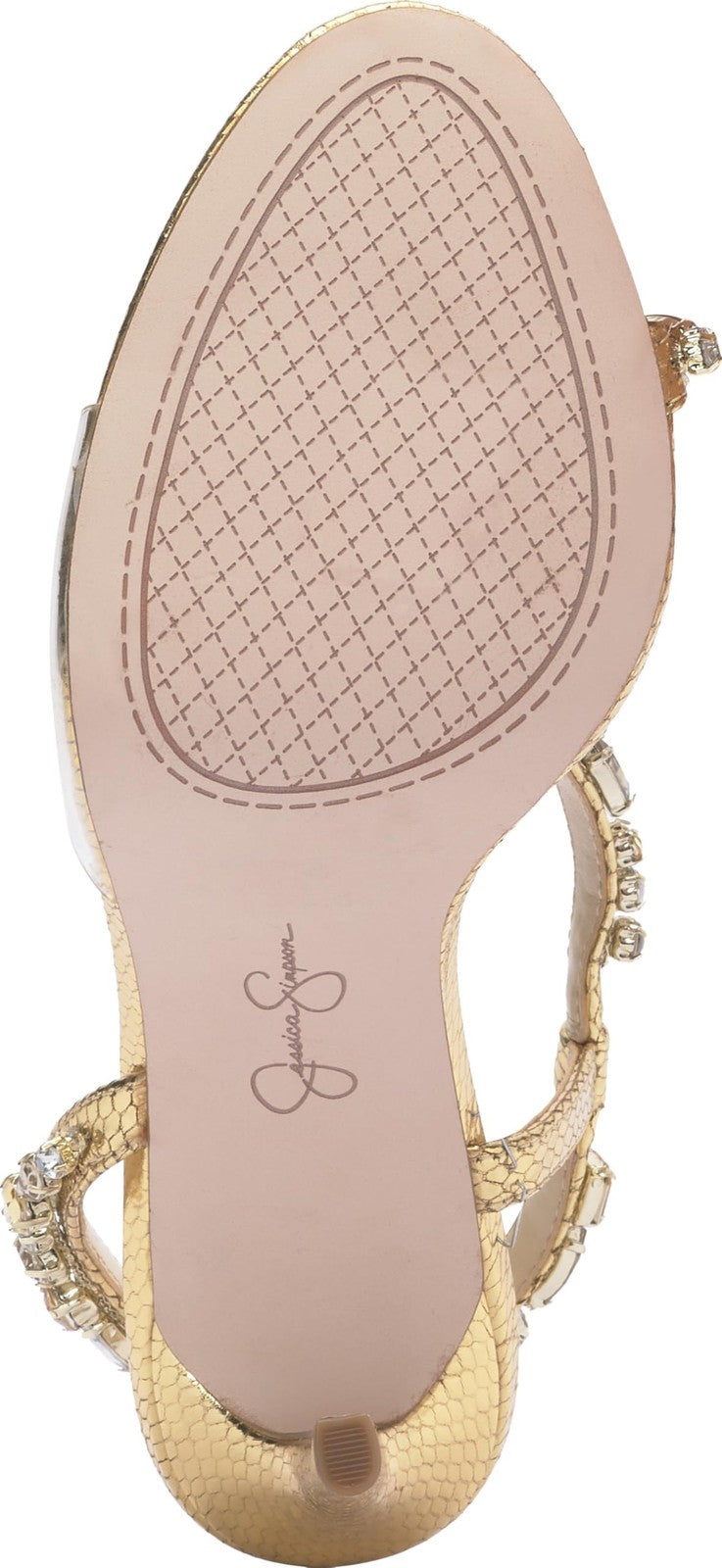 Jessica Simpson Women's Jaycin Embellished Heeled Sandal, Gold/Clear, 8.5