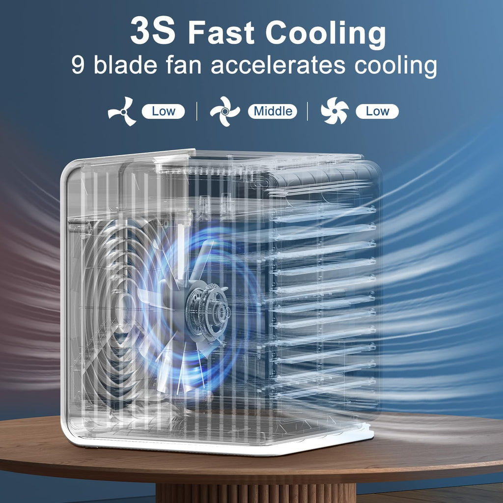 BIESQYA Portable Air Cooler, Black, 3 Speed USB Fan for Home & Office