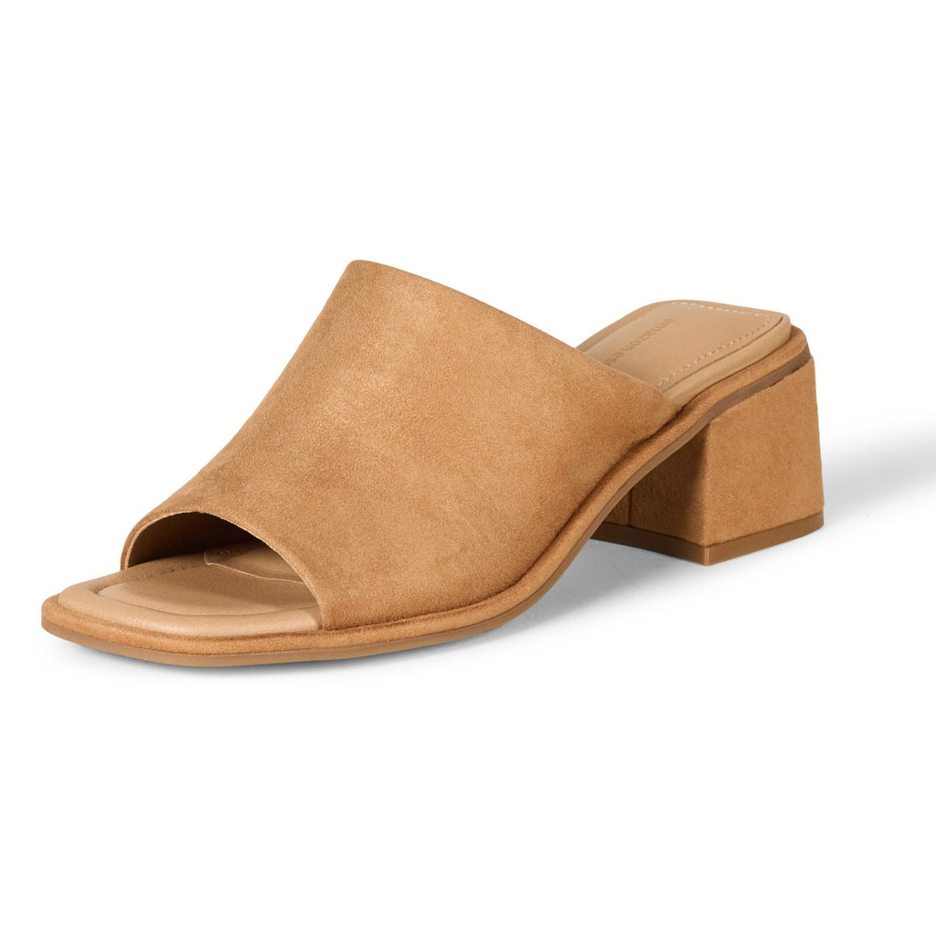 Amazon Essentials Women's Block Heel Mule, Tan Faux Microsuede, 6