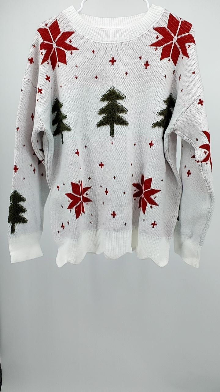 Christmas Tree Pattern Round Neck Sweater