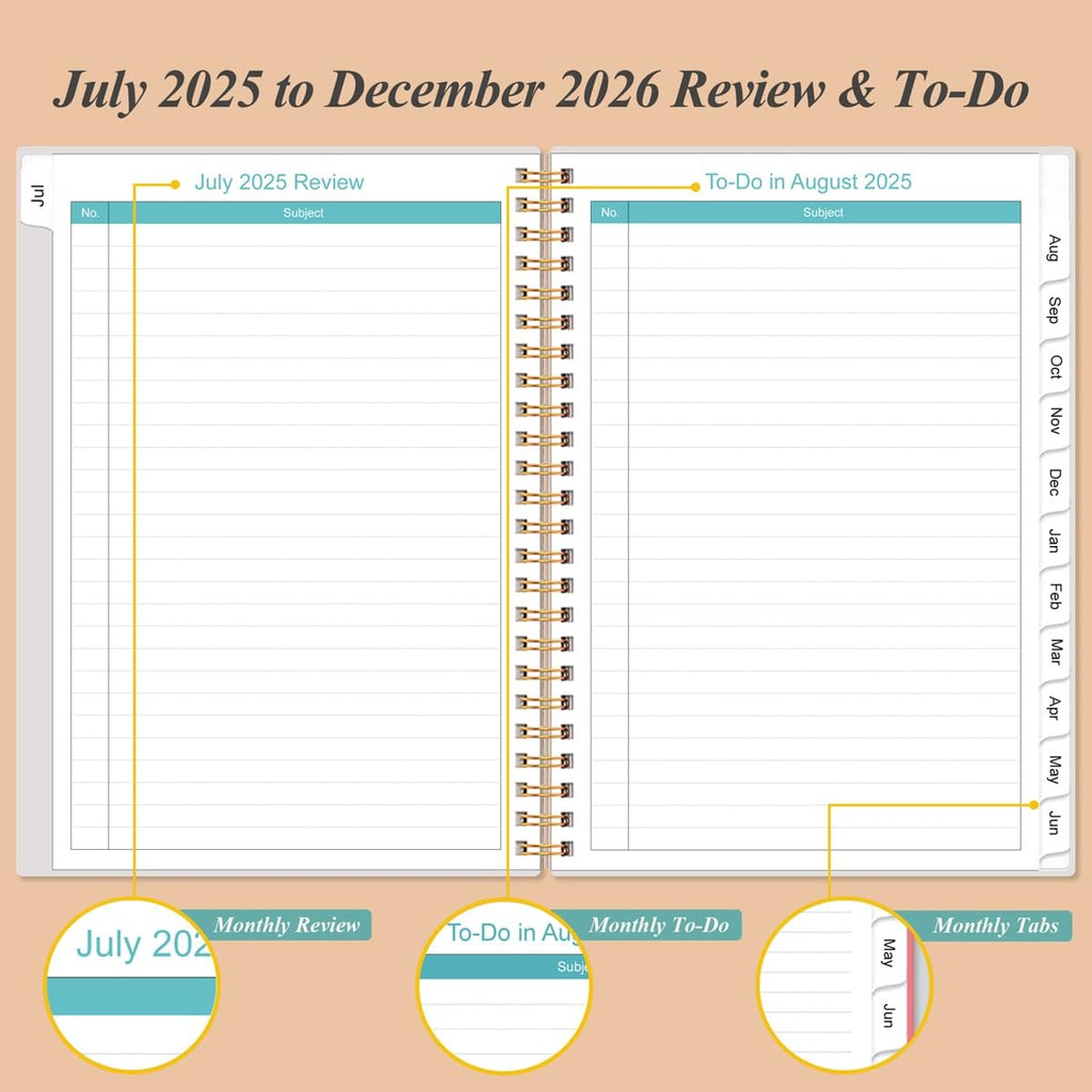 2025-2026 Calendar Planner, 6.4x8.5in, Rose, Tabs & Twin-Wire Binding