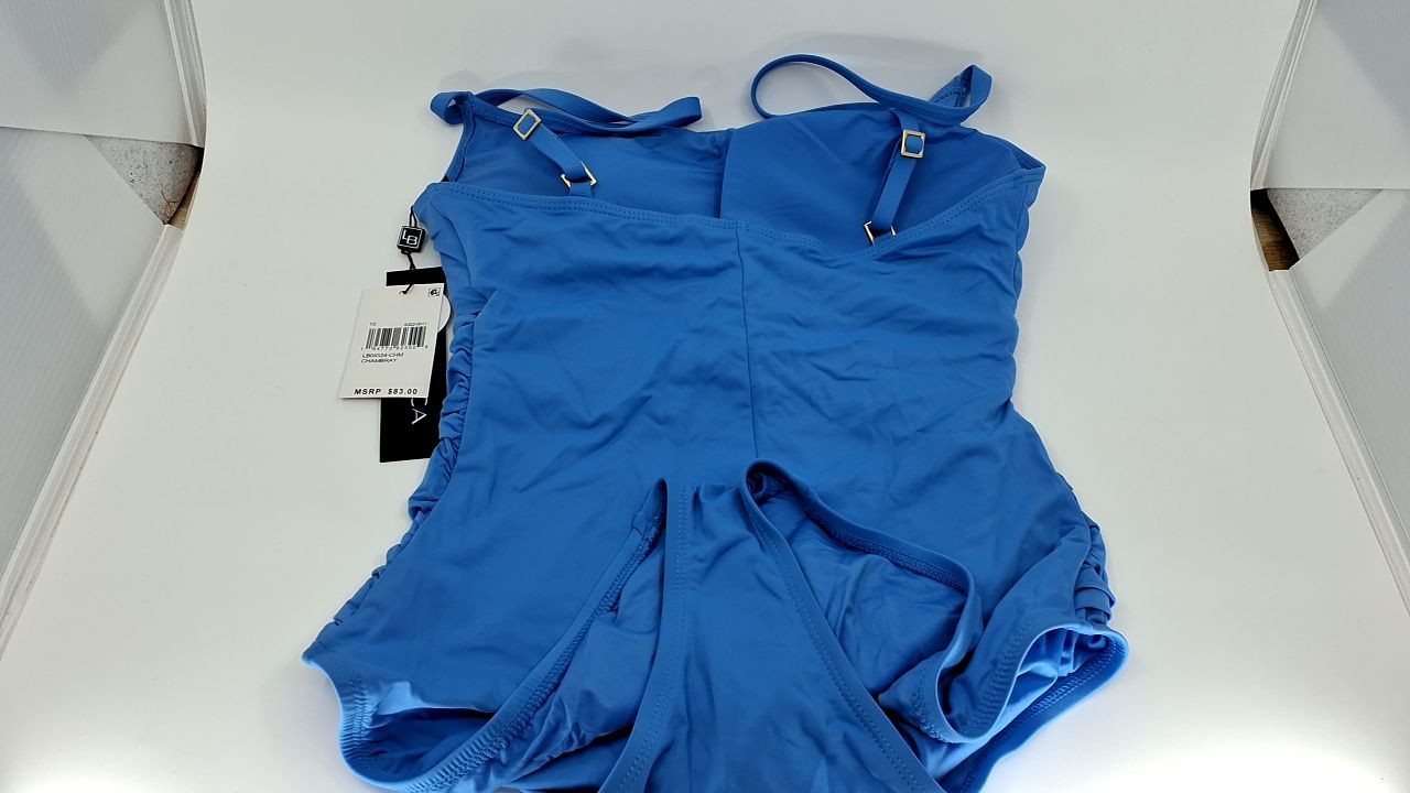 La Blanca Women's Rouched One Piece Swimsuit, Chambray, Size 10