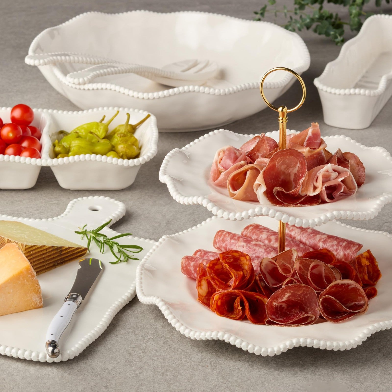 Set of 4 Perlette Cream Melamine Salad Plates, 9in Unbreakable Design