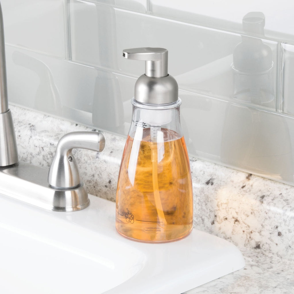 14 Oz Foaming Soap Dispenser, Clear/Brushed Nickel, Kitchen & Bath Use