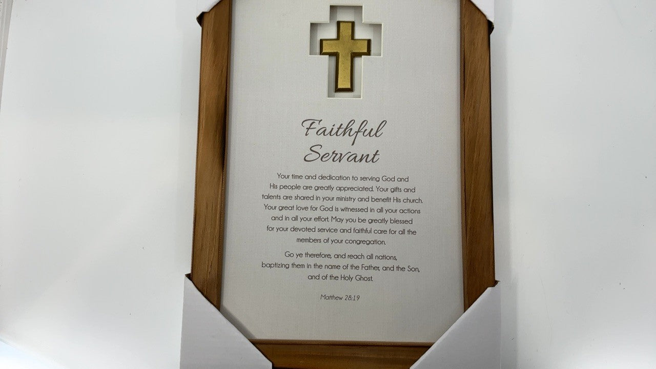 Inspirational Wall Art, 9x13 In, Faithful Servant, White & Brown