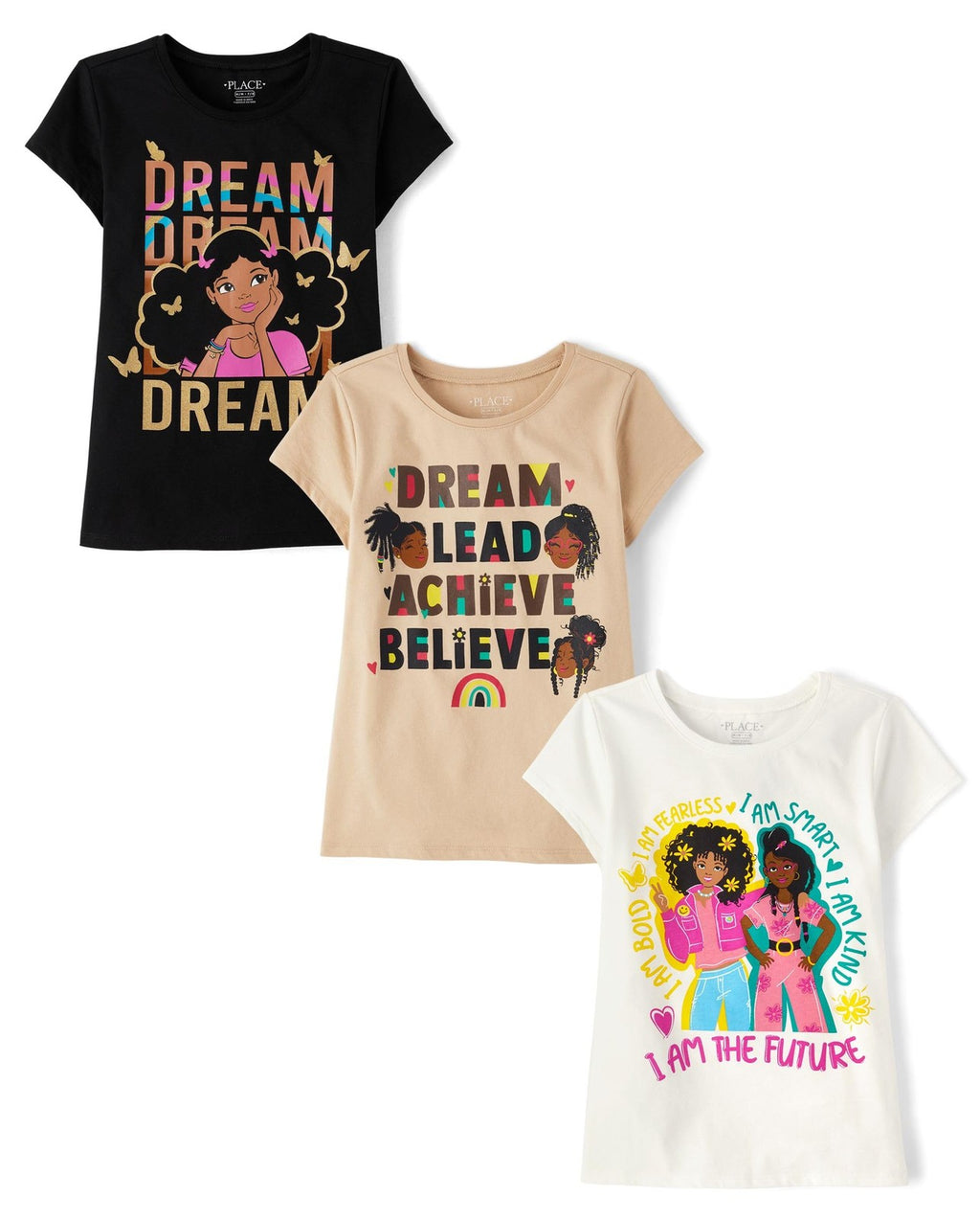 3-Pack Girls' Short Sleeve Tees, Medium, Kindness & Equality Graphics