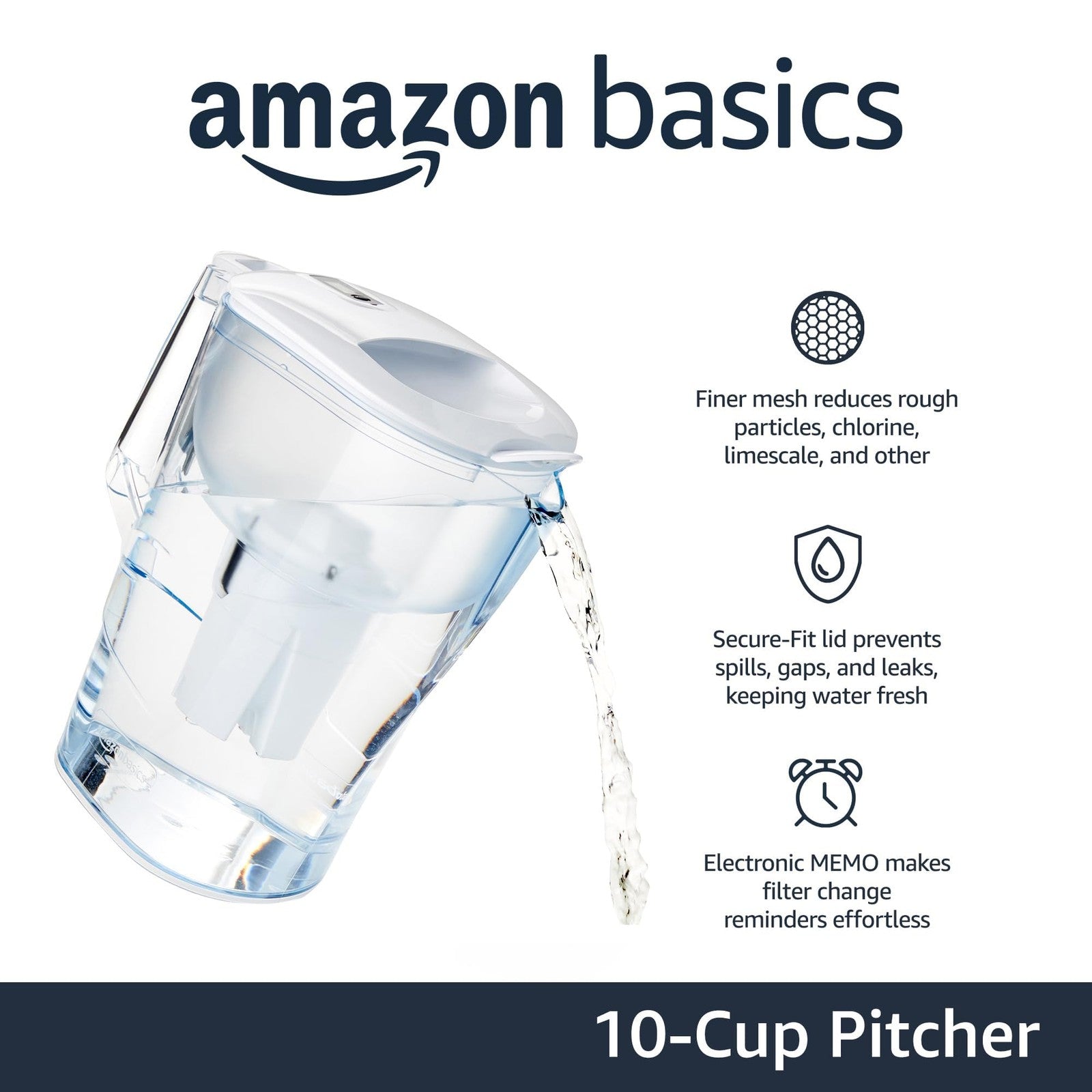 Plastic 10-Cup Pitcher w/ Filter, Compatible w/ Brita, Made in Europe