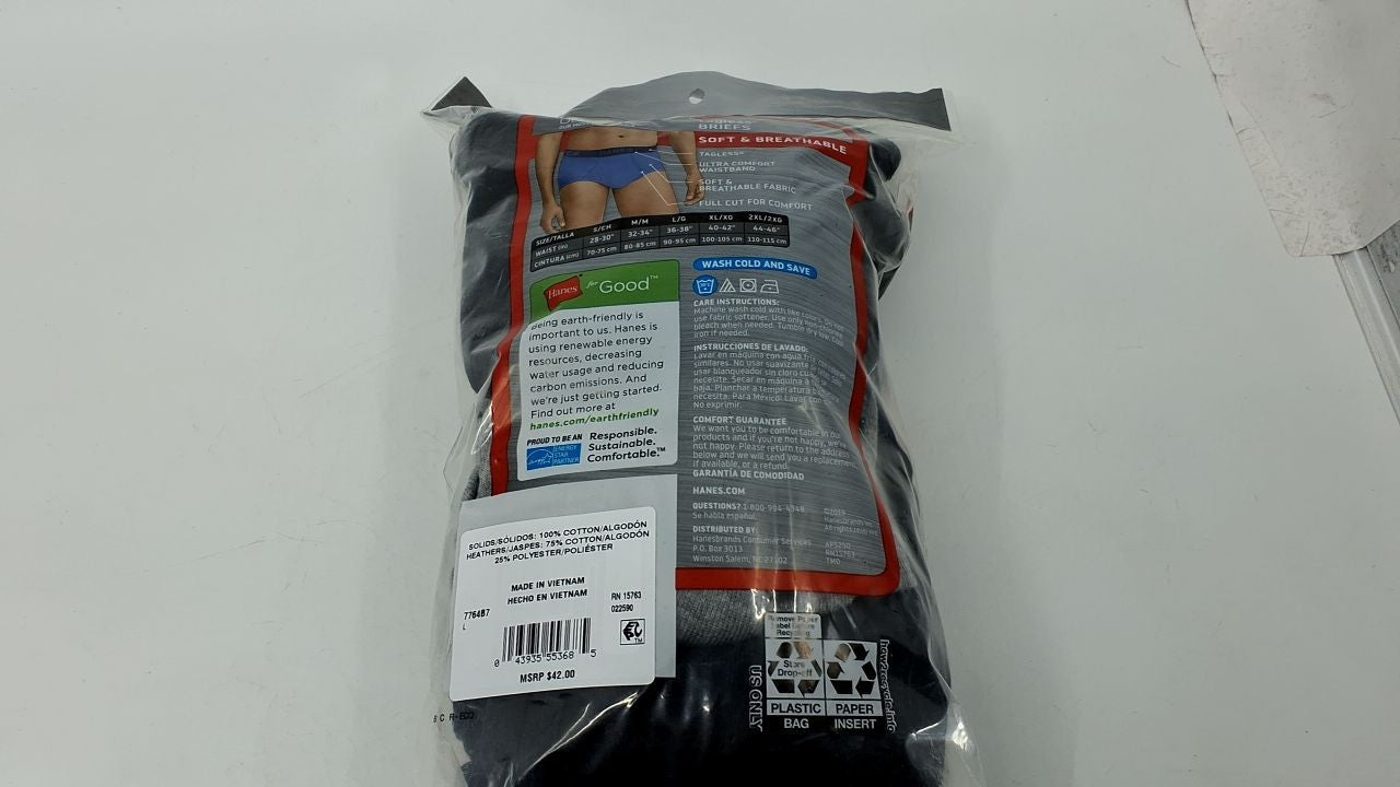 Hanes Men's 7-Pack Tagless Briefs, Large, Gray/Black, Cool Comfort Fabric