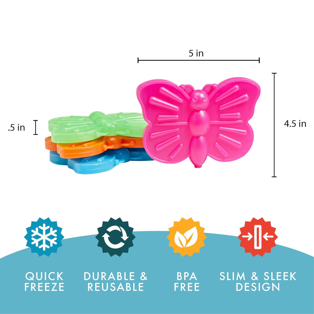 Cool Coolers Kids Ice Packs 4 Pack Butterfly Slim Reusable Lunch Bags