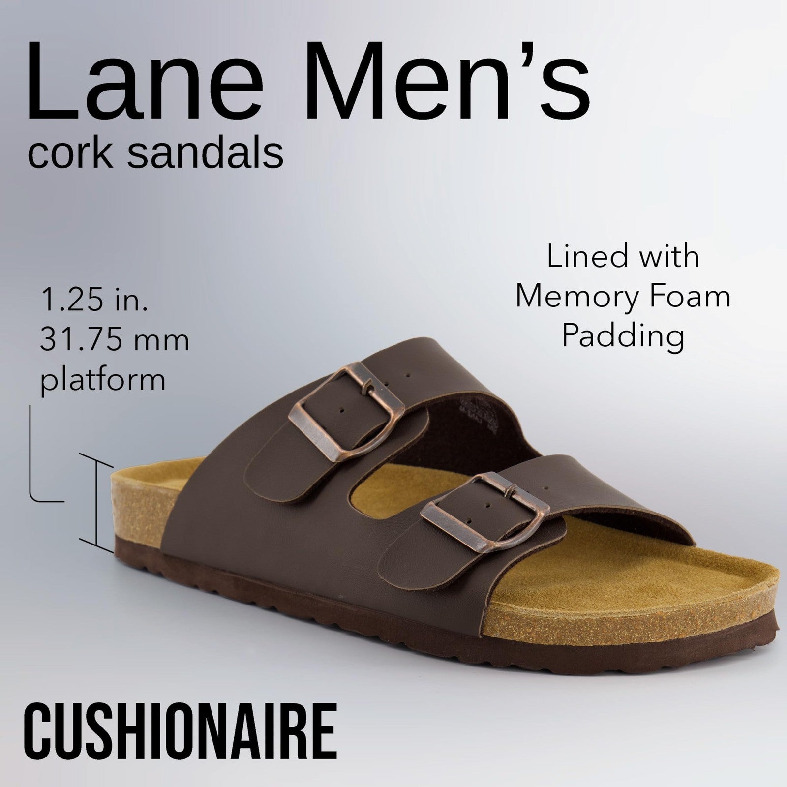 CUSHIONAIRE Lane Cork Footbed Mens Sandals, Adjustable Buckle Comfort Slides, 10