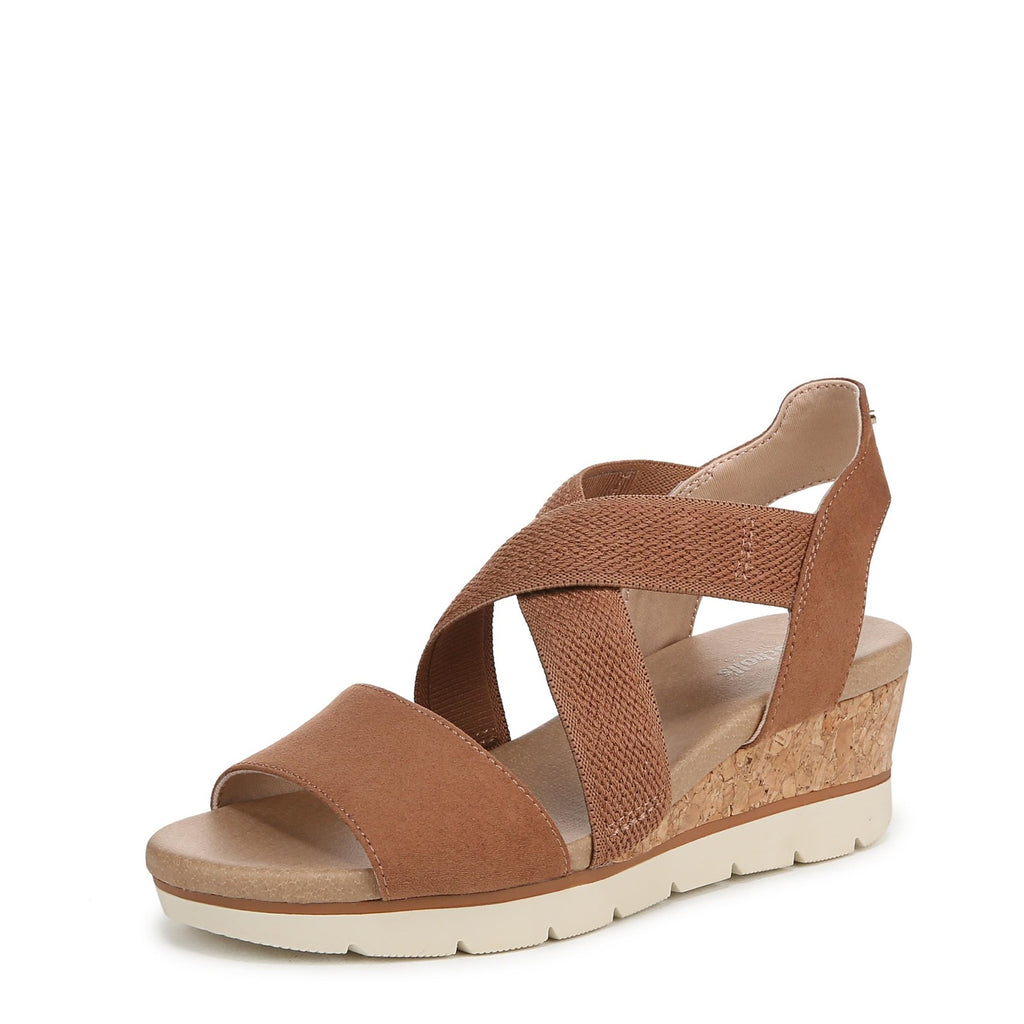 Dr. Scholl's Womens Just Cute Wedge Sandal Honey Brown Fabric 8 M