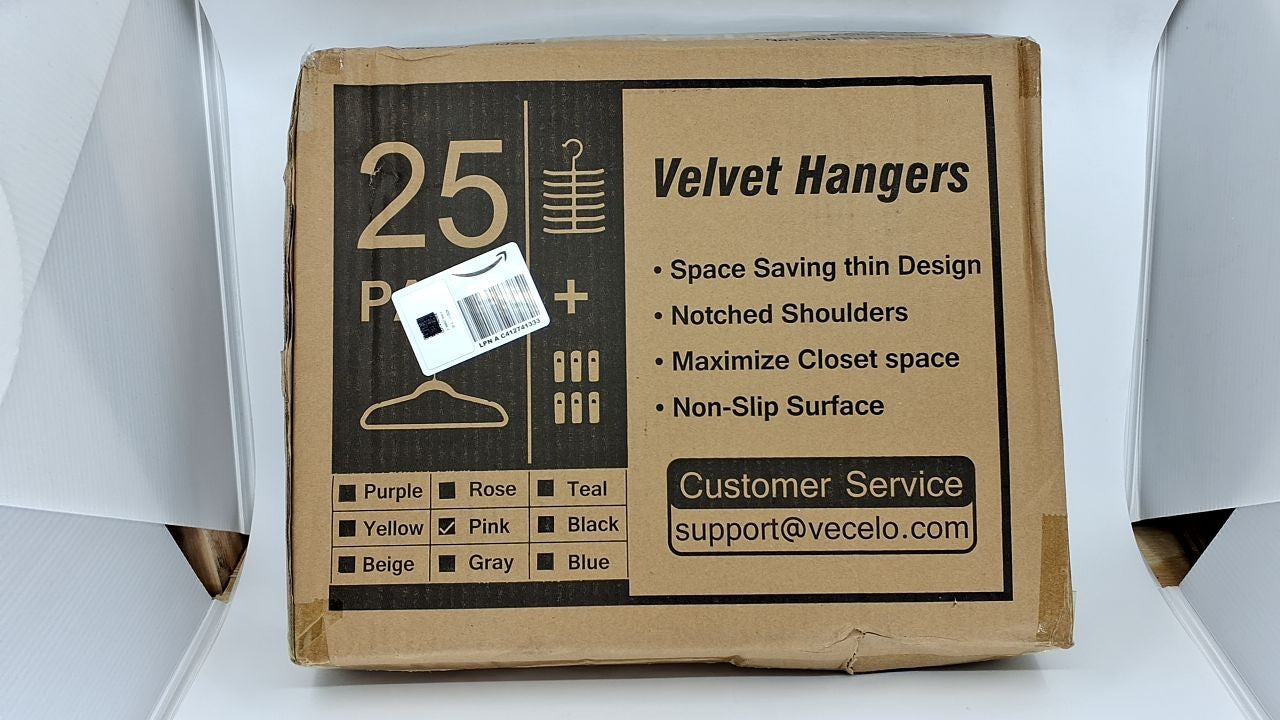 Space-Saving Velvet Clothes Hangers 25-Pack, Pink, Non-Slip Design