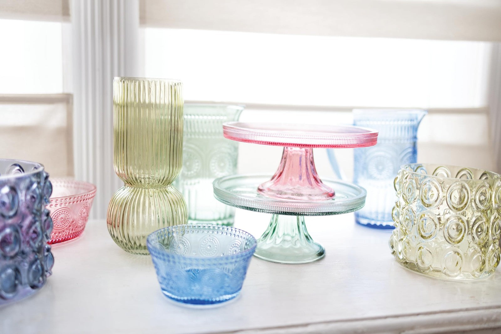 7in Sage Green Glass Bowl w/ Floral Pattern for Dining & Entertaining