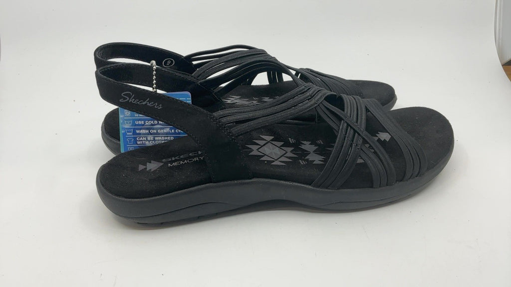 Skechers womens Reggae Slim Simply Stretch Sport Sandal, Black, 9 US