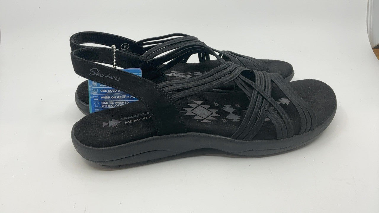 Skechers womens Reggae Slim Simply Stretch Sport Sandal, Black, 9 US