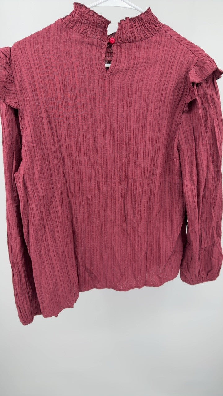 Mock Neck Ruffle Shoulder Blouse
