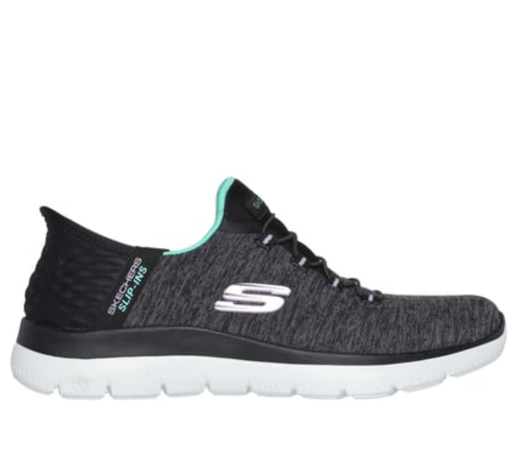 Skechers Summits Hands-Free Sneakers, Memory Foam, Size 7, Black/Turquiose