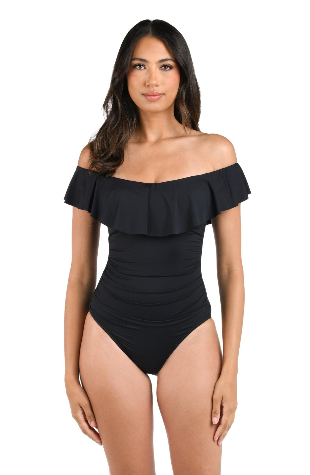 Black Off Shoulder One Piece Swimsuit Size 10 Nylon Blend