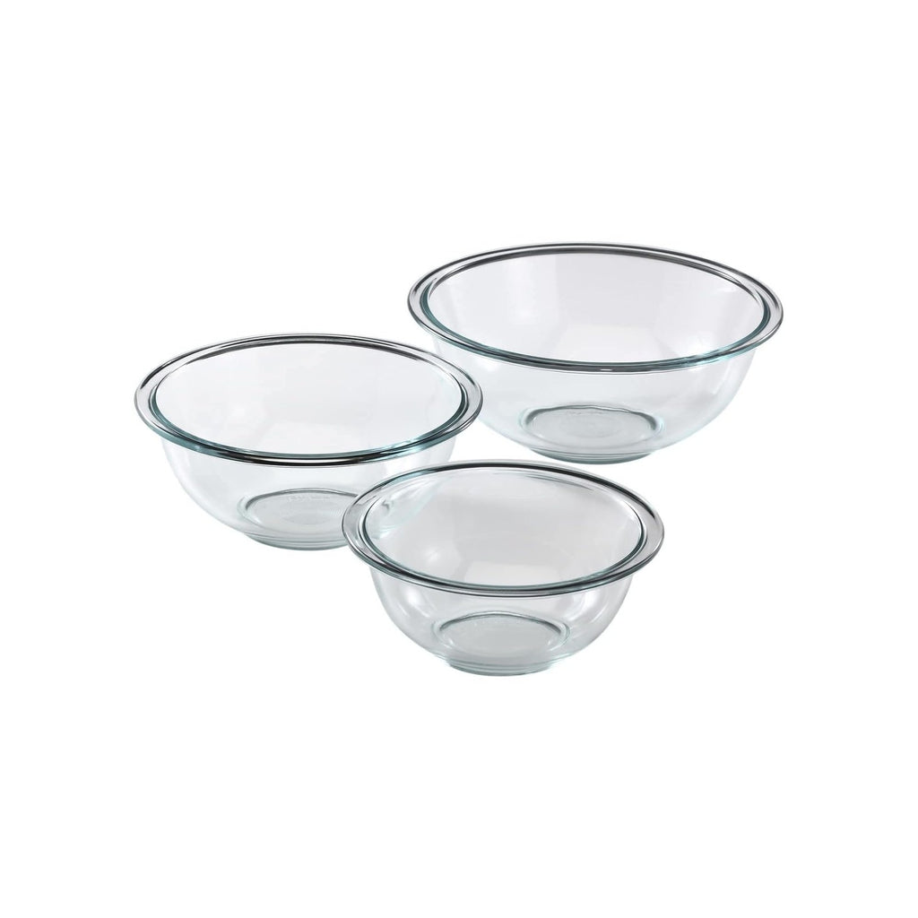 Pyrex 3-Piece Glass Mixing Bowls Set, 1-Qt to 2.5-Qt, Dishwasher Safe