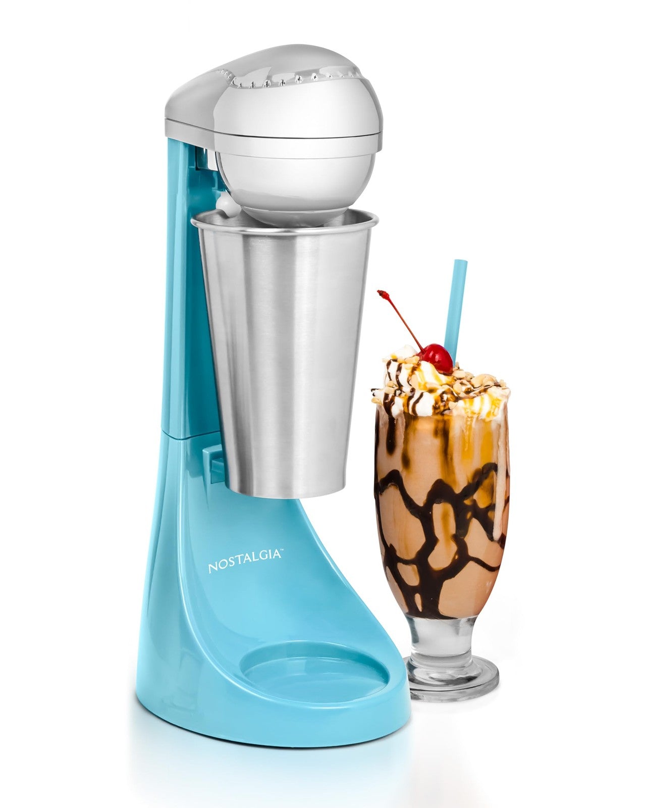 Nostalgia Blue Milkshake Maker, 2-Speed Mixer, 16-Oz Stainless Steel Cup