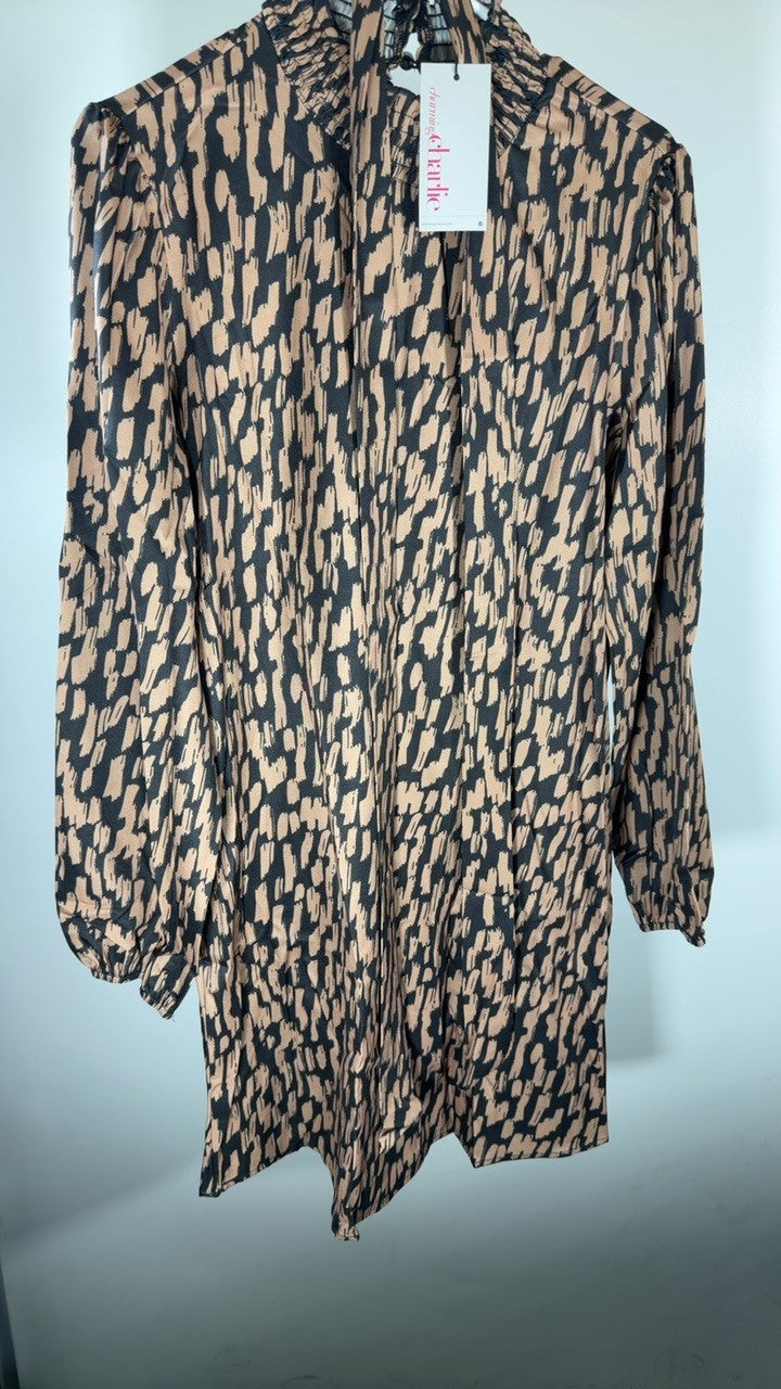 Printed Tie Waist Long Sleeve Dress
