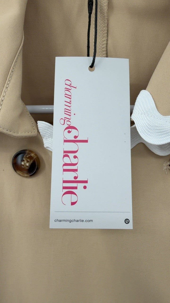 Scalloped Trim Long Sleeve Trench Coat