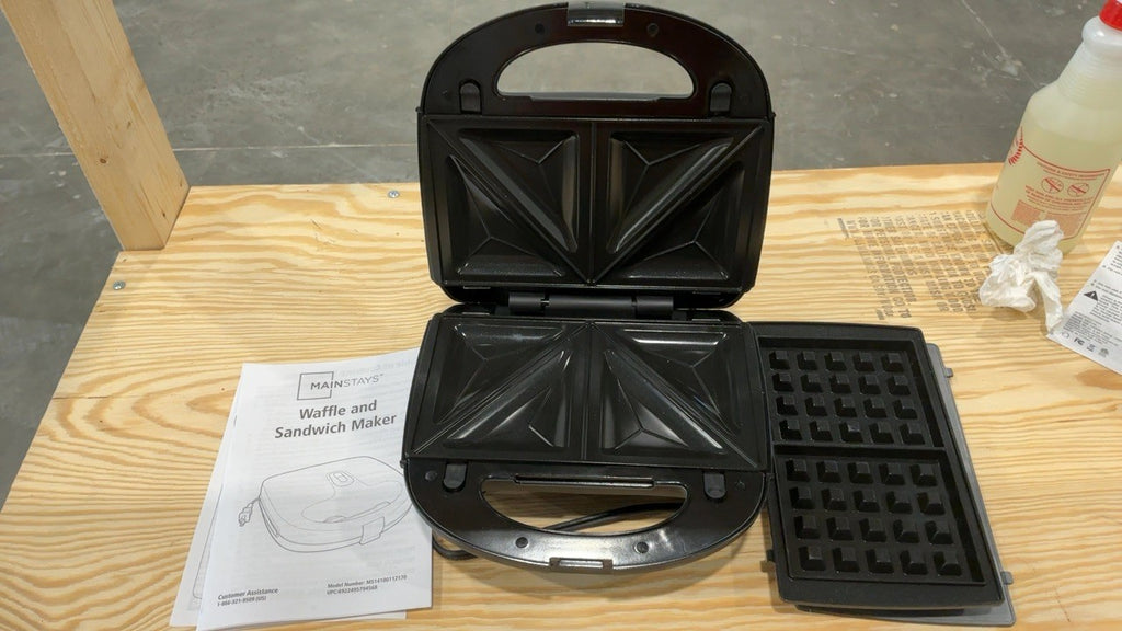 Mainstays Black 2 in 1 Waffle and Sandwich Maker, Nonstick, Removable Plates