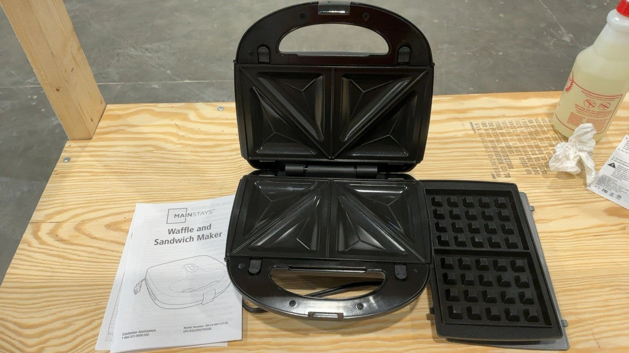 Mainstays Black 2 in 1 Waffle and Sandwich Maker, Nonstick, Removable Plates