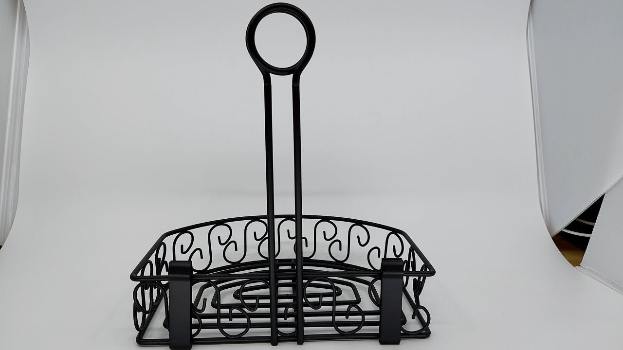 Winco WBKH-6SB Round Black Wire Condiment Caddy with Straight Back, 6.25-Inch