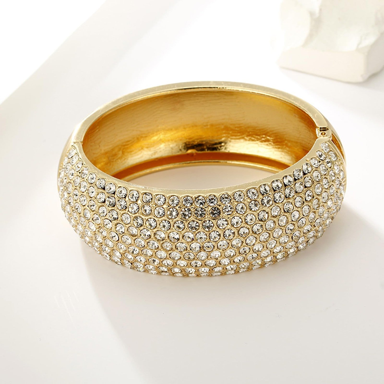 Rhinestone Gold Cuff Bangles for Women - Chunky Bracelet Jewelry