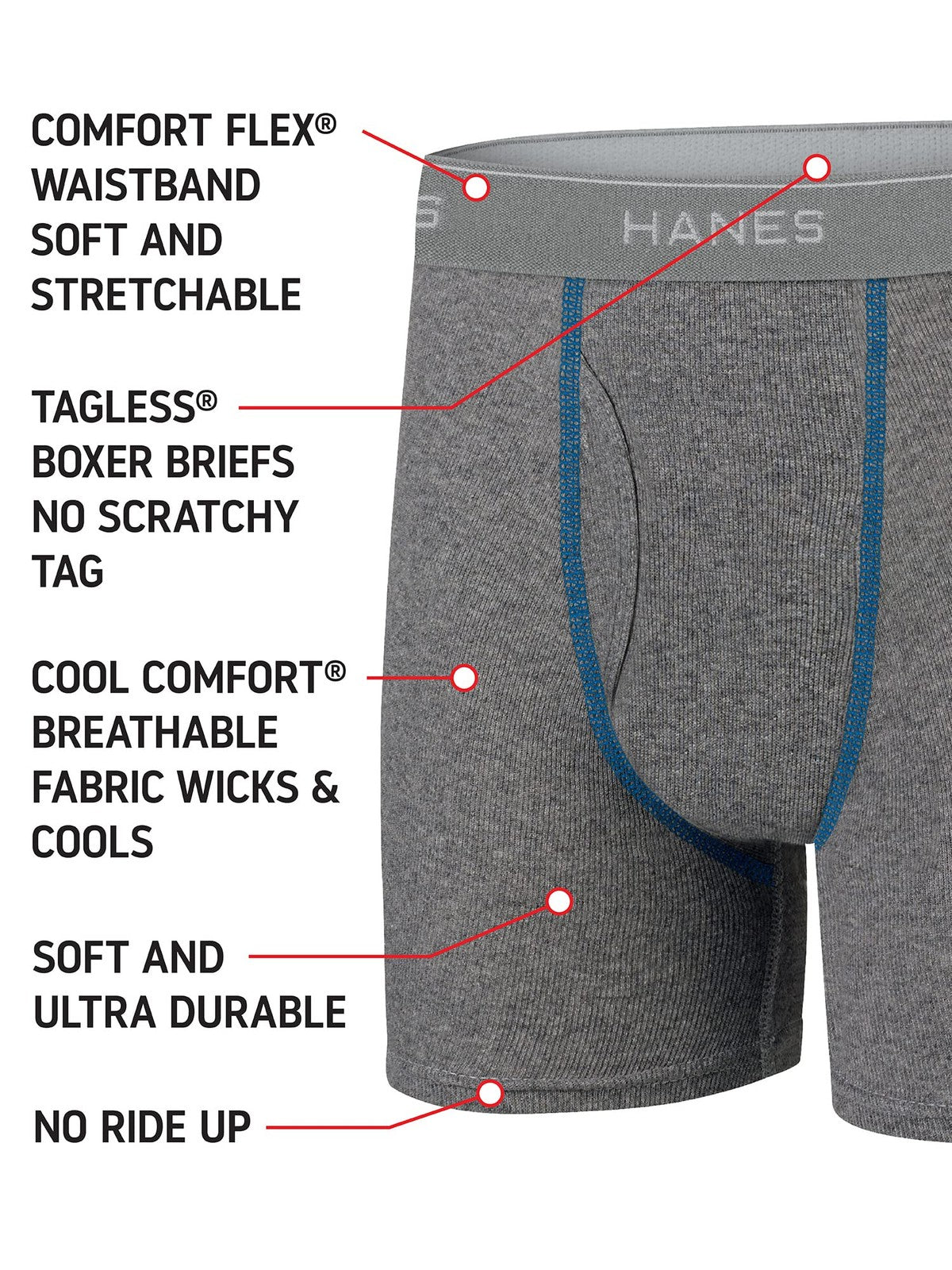 Hanes 10 Pack Boys' Boxer Briefs, Comfort Flex, Large, Assorted Colors