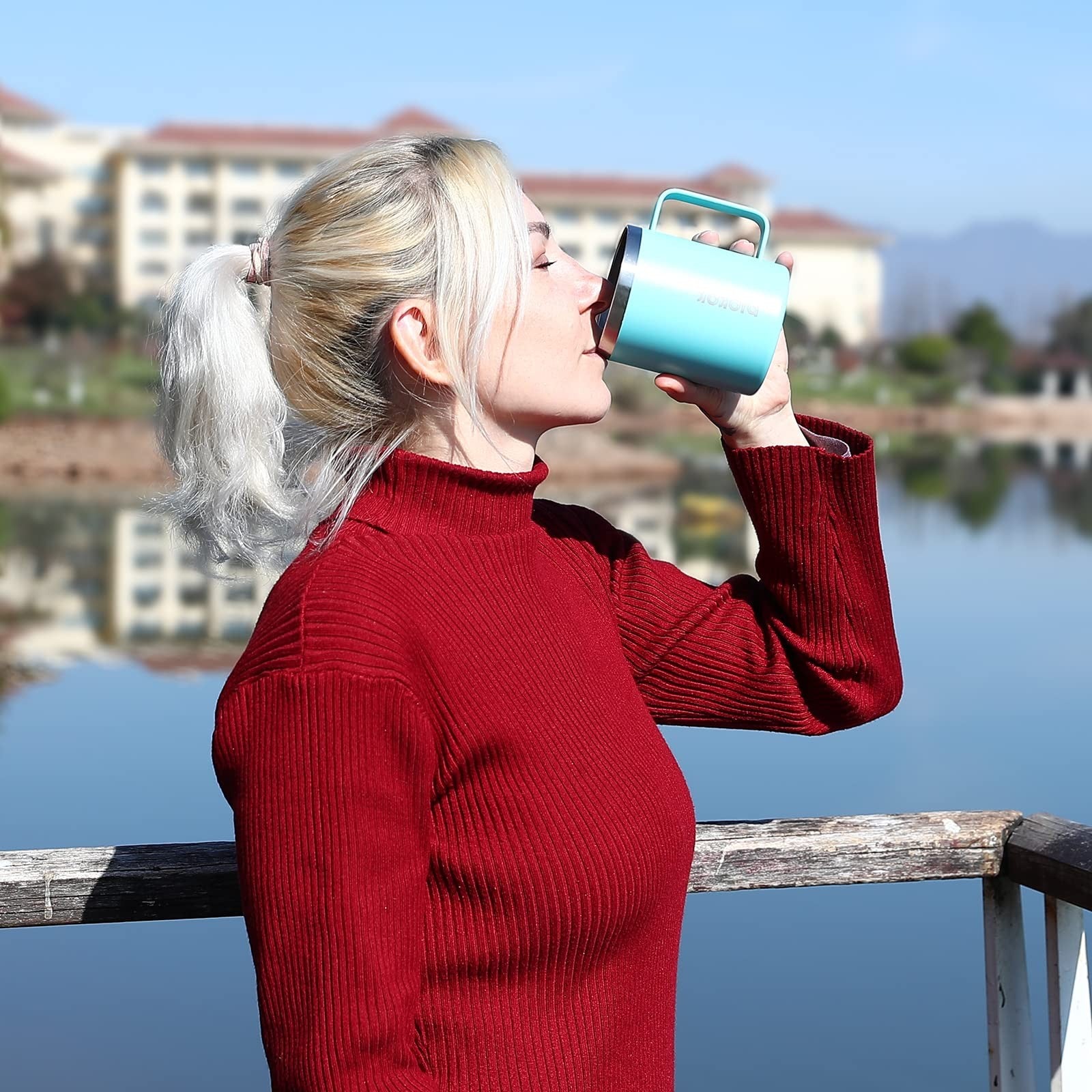 Insulated Coffee Mug Set, 14oz Stainless Steel Tumblers, 2 Pcs, Turquoise