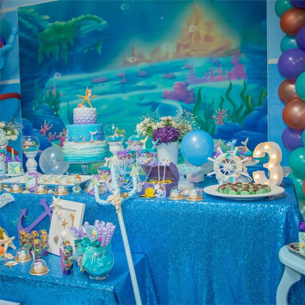 60 x 102 In Aqua Blue Glitter Tablecloth for Bridal & Baby Showers