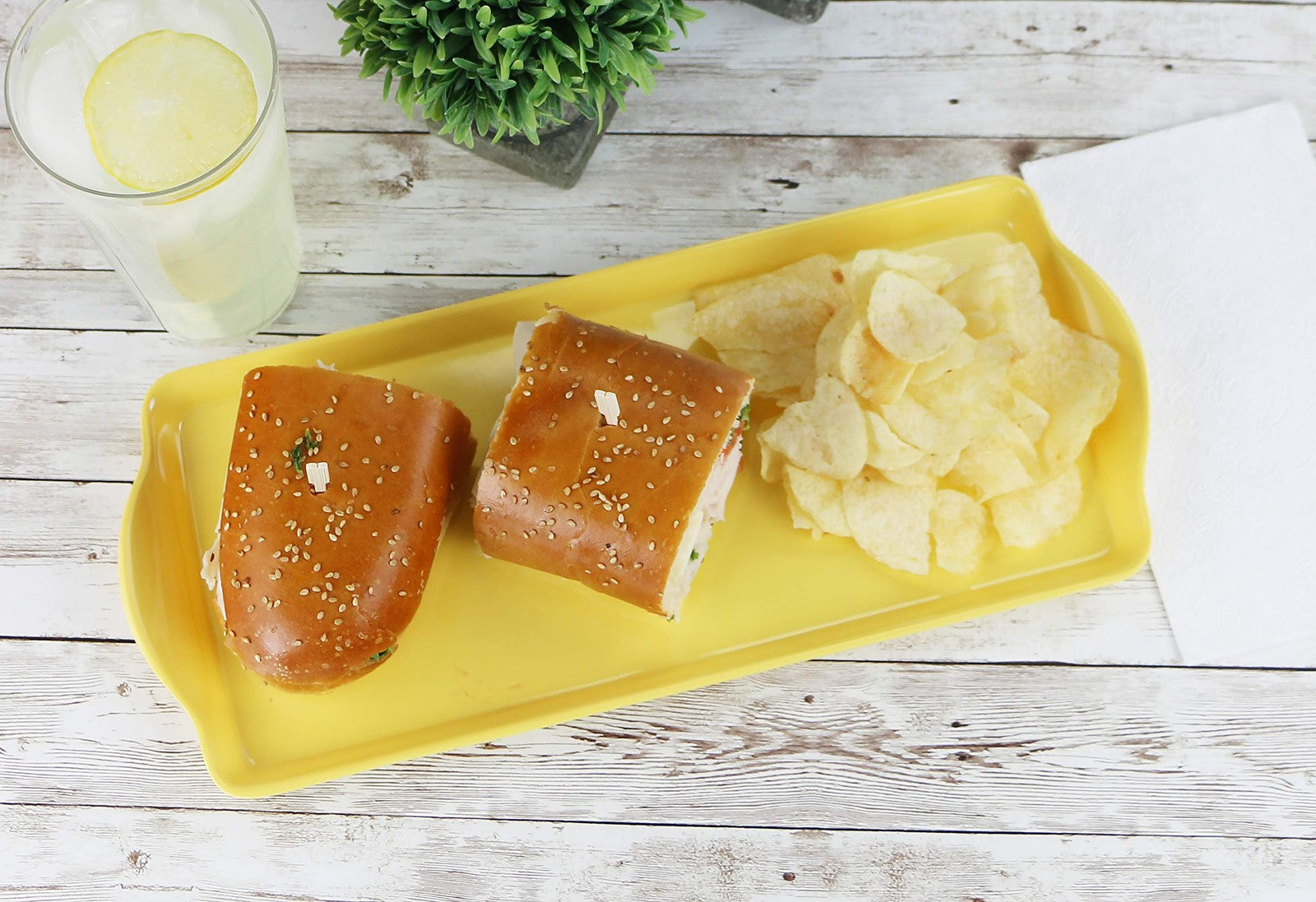 Lemon Melamine Tidbit Tray, 14.75"L x 6.5"W, Food Safe & Dishwasher Safe