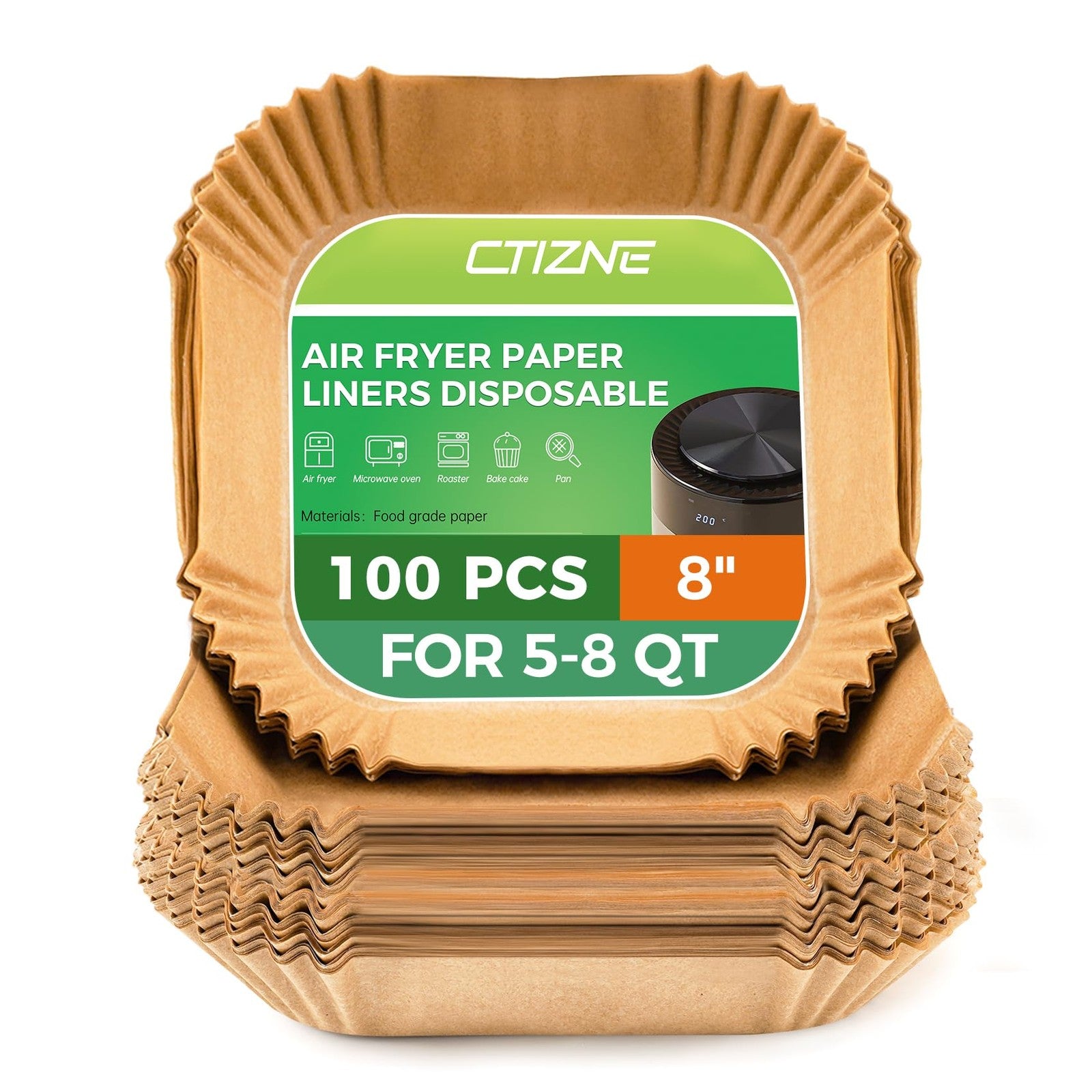 Disposable Air Fryer Liners, 8In, 100Pcs, Unbleached Parchment