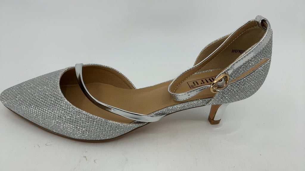 Elegant Silver Kitten Heels Dress Pumps Size 7 B(M) US