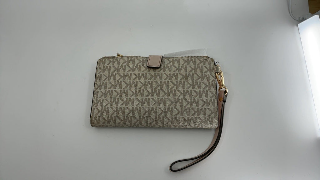 Michael Kors Jet Set Double Zip Wristlet, Gold-Tone Hardware/Vanilla/Soft Pink