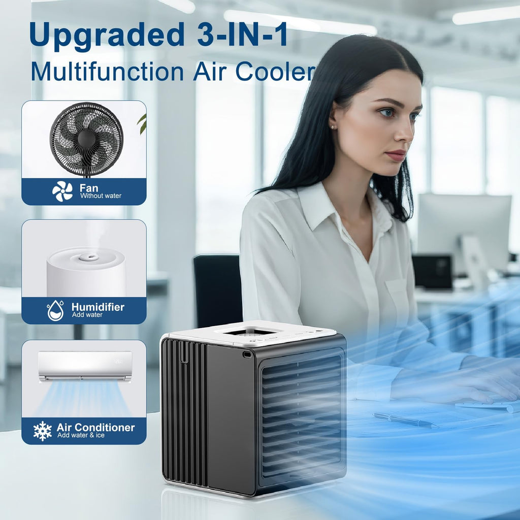 BIESQYA Portable Air Cooler, Black, 3 Speed USB Fan for Home & Office