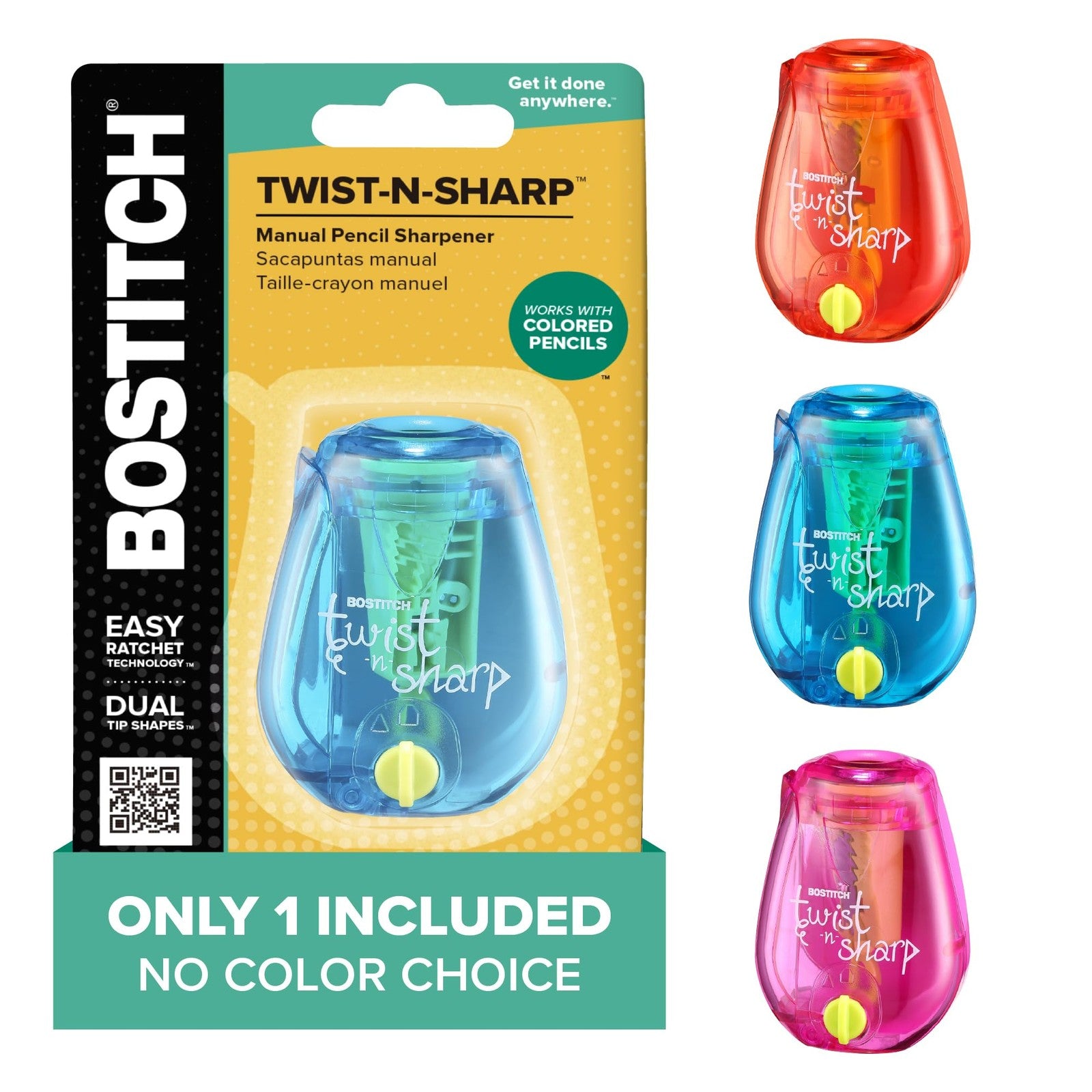 Assorted Color Bostitch Twist-n-Sharp Pencil Sharpener, Kids & Colored Pencils
