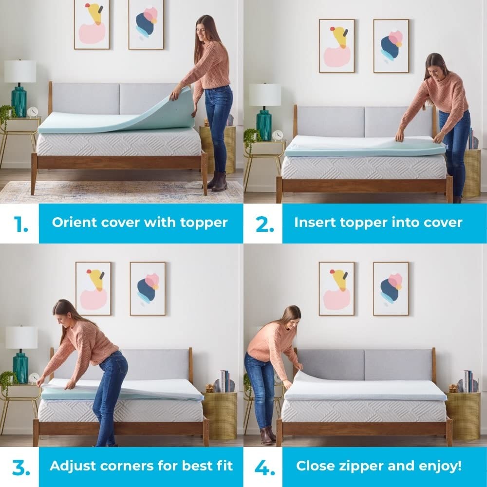 3 Inch Twin Mattress Topper Cover - White, Zippered, Machine Washable