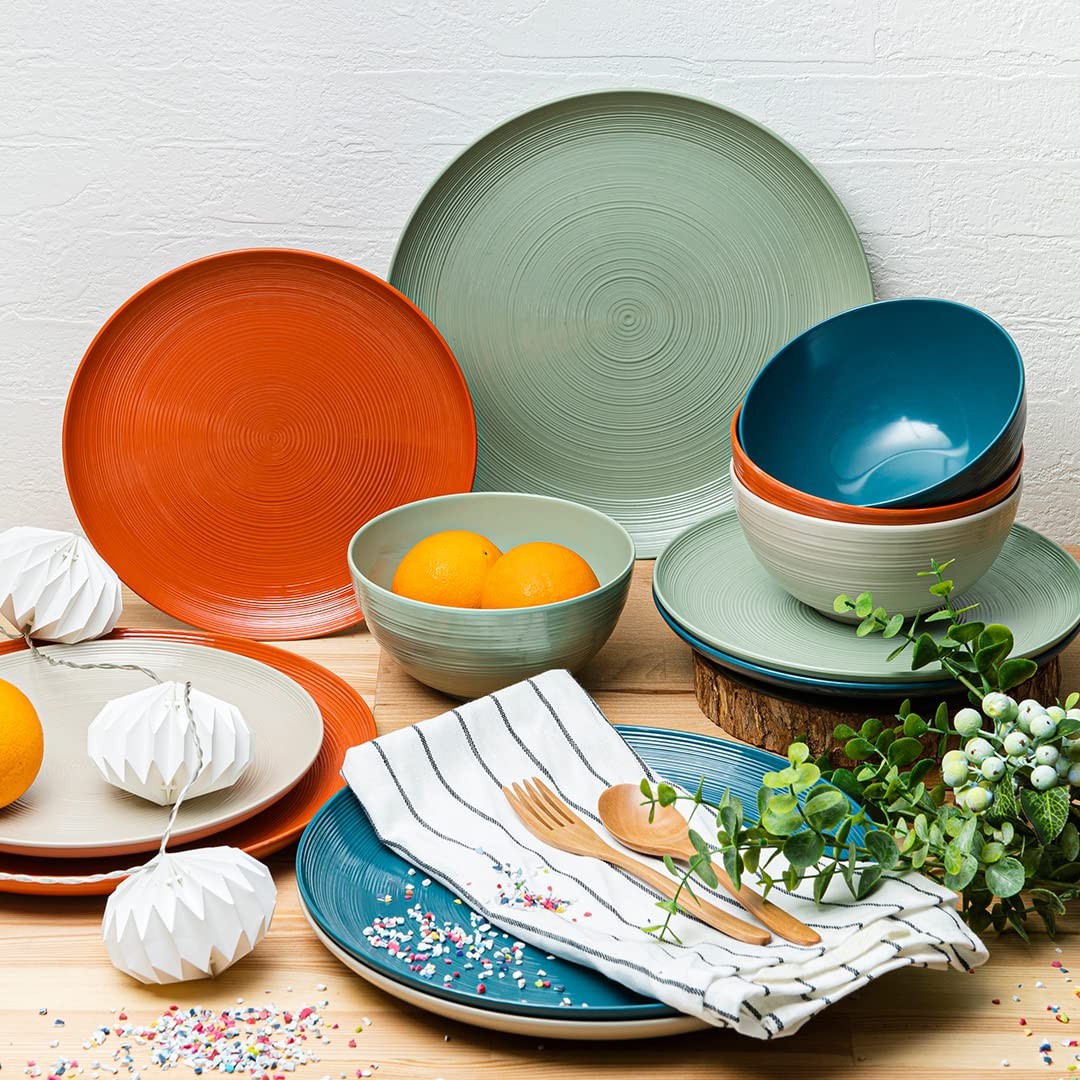 12-Piece Orange Melamine Dinnerware Set for Indoor & Outdoor Dining