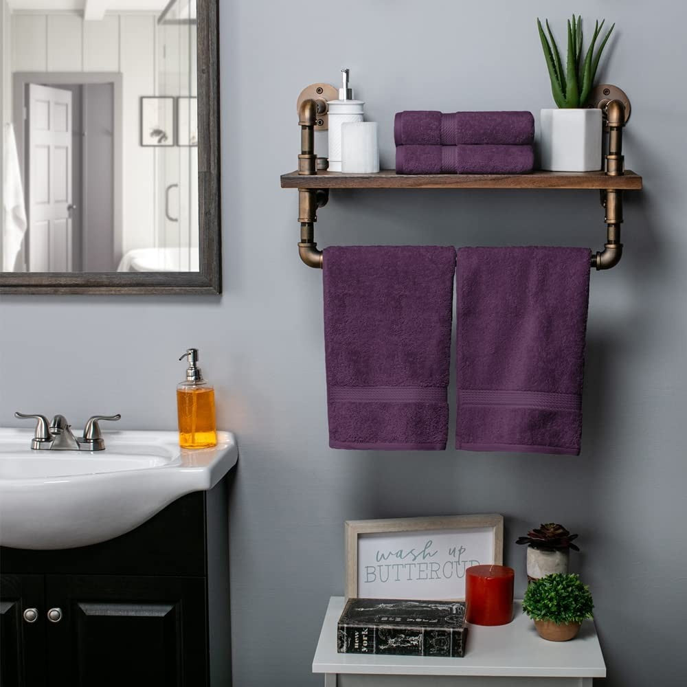 4-Pack Egyptian Cotton Hand Towels, Ultra Soft & Absorbent, Plum