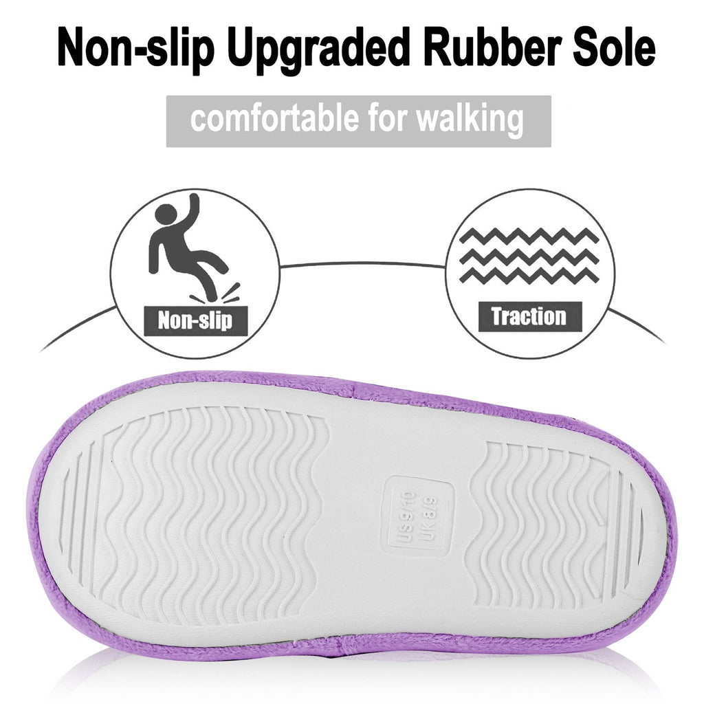 Fuzzy Slip-On Slippers for Girls, Purple Faux Fur, Memory Foam, Size 11-12