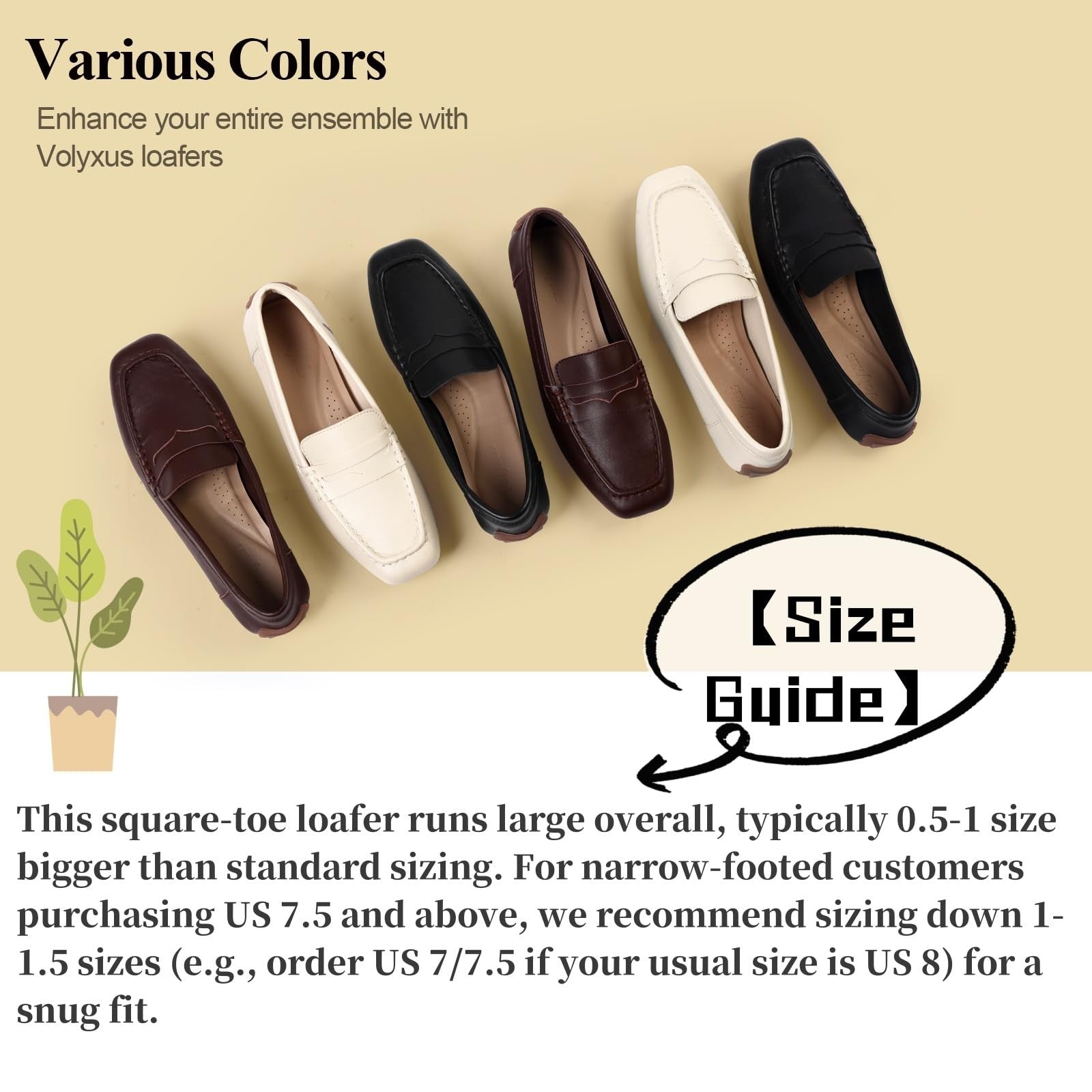 Comfortable Women's Beige Loafers, Slip On, Square Toe, Lightweight