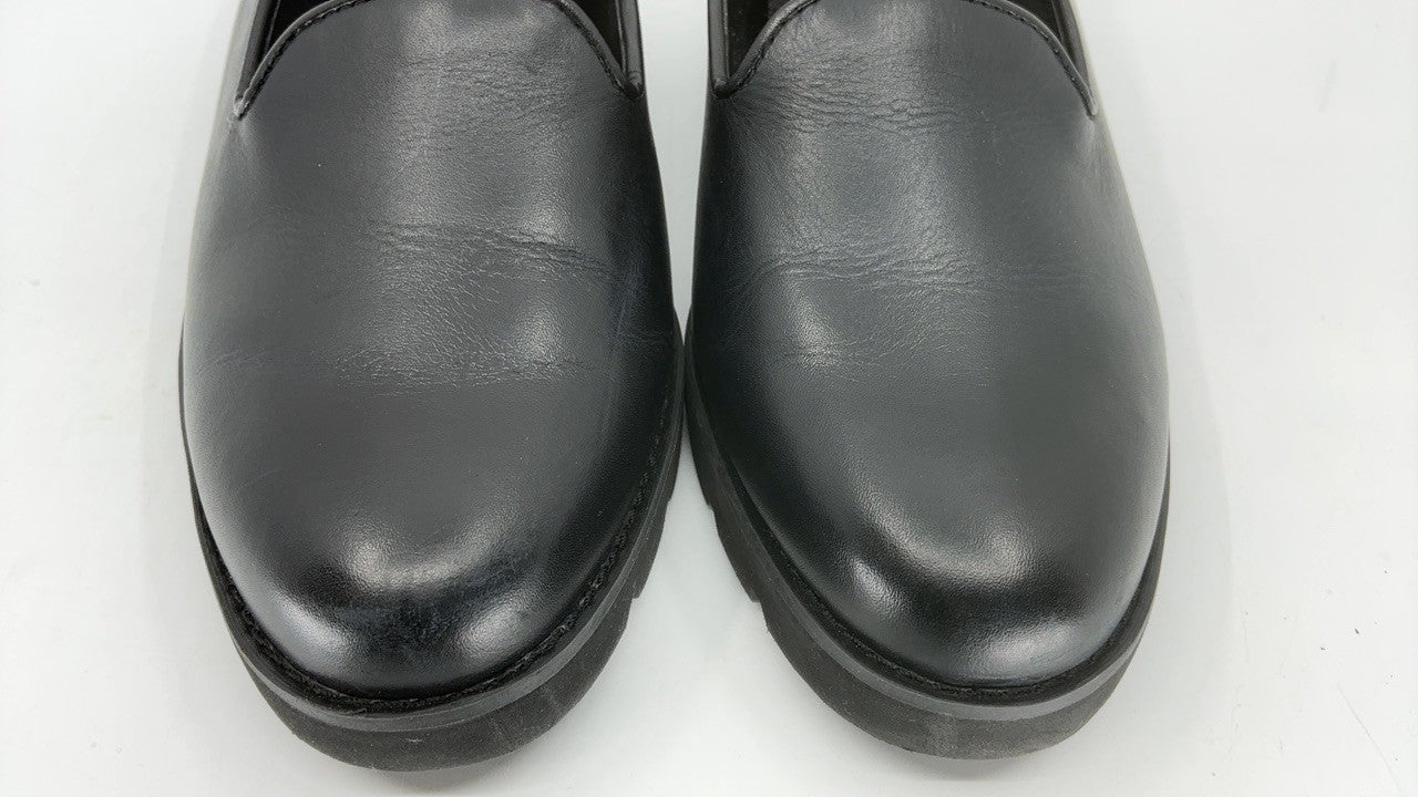 Vionic Willa Wedge Shoes 8W Black Leather Arch Support Slip-On