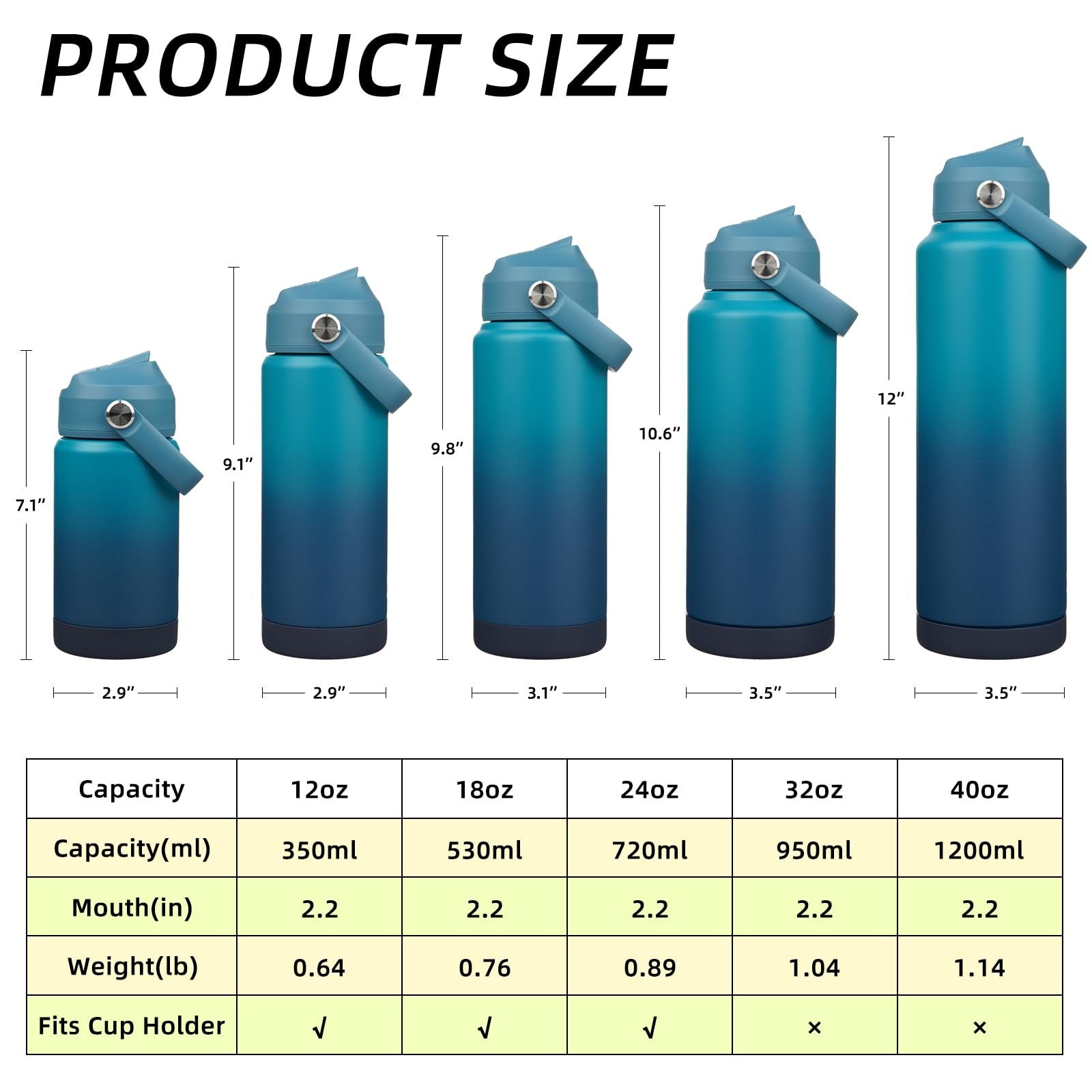 BJPKPK 24oz Vacuum Insulated Water Bottle w/ Straw - BPA Free, Leak Proof