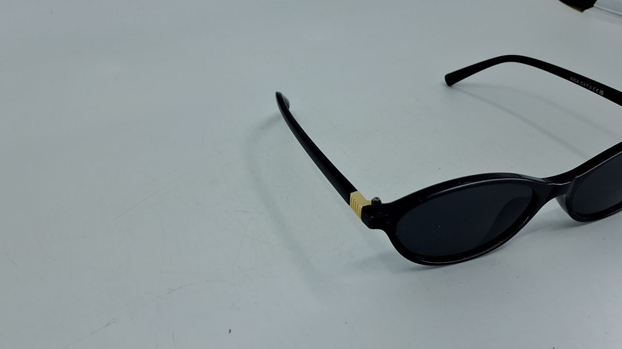 Retro Oval Polarized Sunglasses Cat Eye Black Frame Grey Lens 53mm