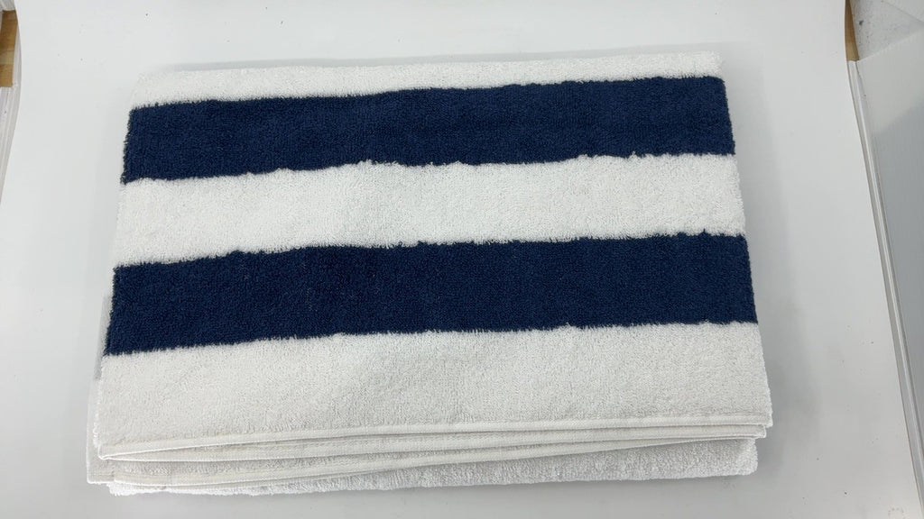 Absorbent Cotton Beach Towels 30x60 in Navy Blue, 2-Pack Cabana Stripe